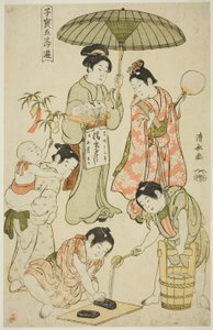 Festiwal Tanabata, z serii "Drogocenne gry dla dzieci z pięciu festiwali (Kodakara gosetsu asobi)". autorstwa Torii Kiyonaga