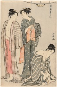 Trzy kobiety po kąpieli z cyklu "Brokada wschodnich manier (Fuzoku Azuma no nishiki)" autorstwa Torii Kiyonaga