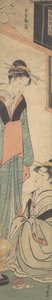 Dwie dziewczyny rozmawiające przy palenisku Hibachi, ca. 1785. autorstwa Torii Kiyonaga
