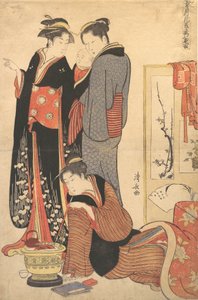 Dwie kobiety stojące trzymające dziecko, ca. 1785. autorstwa Torii Kiyonaga