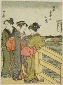 Widok z mostu Azuma z cyklu „Dziesięć dzielnic świątyni Kinryuzan w Asakusa (Asakusa Kinruzan jikkei)” autorstwa Torii Kiyonaga