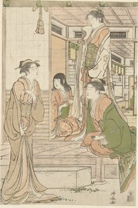 Yoshitsune śpiewający serenady Joruri hime. autorstwa Torii Kiyonaga