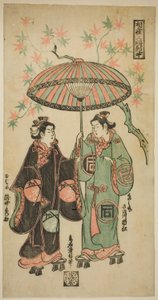 Drużyna Sanogawa Ichimatsu jako Kumenosuke i Takinaka Hidematsu jako Oume, z (próbka)” autorstwa Torii Kiyonobu II