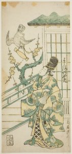 Aktor Yoshizawa Ayame II jako Hotoke Gozen w sztuce „Onna Monji Heike Monogatari”, wystawiony w Teatrze Nakamura w jedenastym miesiącu 1748 r.