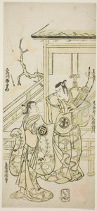 Aktorzy Otani Oniji I jako Soga no Goro i Sanogawa Ichimatsu I jako siostra Yoshinaki w sztuce „Fuji no Yuki Mitsugi Soga”, wystawionej w Teatrze Nakamura w pierwszym miesiącu 1746 autorstwa Torii Kiyonobu II