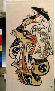Aktor grający kobietę. Rycina Torii Kiyonobu Starszego (1664-1729) autorstwa Torii Kiyonobu I