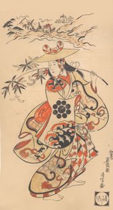 Aktor Sawamura Kodenji jako kobieta podczas festiwalu Tanabata, 1698. autorstwa Torii Kiyonobu I
