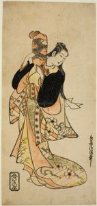 Aktor Ichikawa Monnosuke I jako Oiso no Tora w sztuce „Nigiwai Suehiro Soga”, wystawiony w Teatrze Morita w pierwszym miesiącu 1721 (?) autorstwa Torii Kiyonobu I