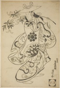 Sawamura Kodenji I jako Tsuyu no Mae w sztuce „Kanto Koroku” wystawianej w Teatrze Nakamura w trzecim miesiącu 1698 (?) autorstwa Torii Kiyonobu I