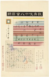 Spis treści dla serii Kabuki juhachiban Kabuki juhachiban mokuroku (tytuł na obiekcie) Granie w osiemnaście kabuki (tytuł serialu) Kabuki juhachiban (tytuł serii na obiekcie)
