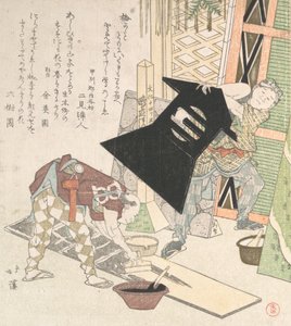 Przygotowania do Nowego Roku, z Spring Rain Surimono Album Harusame surimono-jo, vol...., 1817. autorstwa Totoya Hokkei