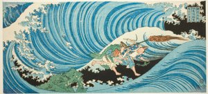 Rytuał zbierania wodorostów w prowincji Nagato (Nagato mekari no shinji), z serii „Słynne miejsca w prowincjach (Shokoku meisho)” autorstwa Totoya Hokkei