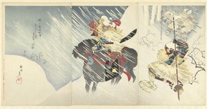 Generał Sasa Narimasa podczas silnej burzy śnieżnej Sasa Narimasa shogun toratora o setchu no zu (tytuł na obiekcie)