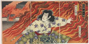 Aktor Ichikawa Sadanji I jako Akiyama Kii no Kami autorstwa Toyohara Kunichika