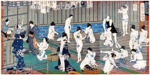 Scena z łaźni, rycina Toyohara Kunichika, XIX w.