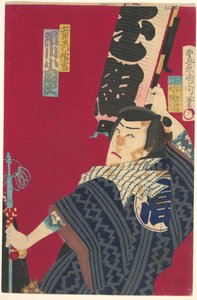 Ichikawa Sadanji jako Dozaemon Denkichi w sztuce kabuki autorstwa Toyohara Kunichika