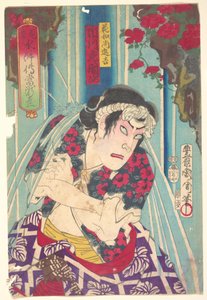 Portret wyobrażony, Shuihuzhuan sceniczny: Tōryūdai (Mitate Suikoden Tōrōdai) - Aktor Ichikawa Sadanji gra Hanaoshō Shinkichiego autorstwa Toyohara Kunichika