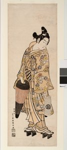 Aktor Sanogawa Ichimatsu trzymający latarnię i parasol autorstwa Toyonobu Ishikawa
