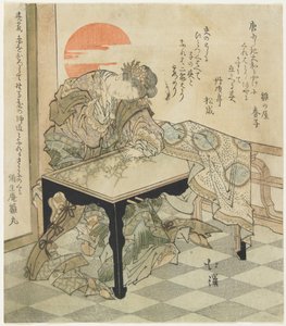 (Chińska księżniczka przy stole do haftowania), 1828 autorstwa Toyota Hokkei