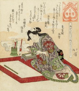 Japoński drzeworyt surimono autorstwa Totoyi Hokkei. autorstwa Toyota Hokkei