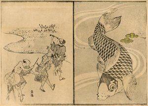 Trzech mężczyzn i karp, 1814, 1924. autorstwa Toyota Hokkei