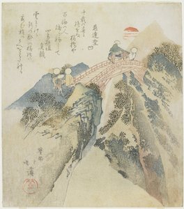 Widok na Małpi Most, 1824 r. autorstwa Toyota Hokkei