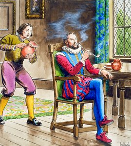 Sir Walter Raleigh palący fajkę, ok. 1900