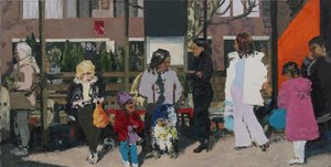 Przystanek autobusowy, 2003 (olej na płótnie) autorstwa Trevor Burgess