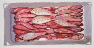 Skrzynia na ryby 4 (Billingsgate, Londyn), 2016 (olej na płycie) autorstwa Trevor Burgess