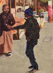 Uścisk dłoni, 2018 (olej na płycie) autorstwa Trevor Burgess