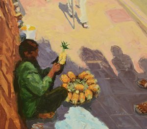 Trylogia ananasowa 3 (Bombaj), 2018 (olej na płycie) autorstwa Trevor Burgess