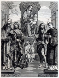 Madonna zasiadająca na tronie otoczonym świętymi, c1494-1517 1870 autorstwa Trichon
