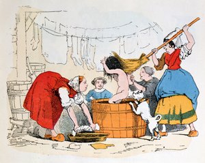 Obowiązkowa kąpiel, ilustracja do „Les Defauts Horribles”, ok. 1860 r. autorstwa Trim