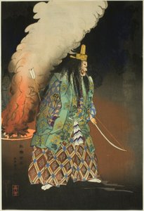 Scena z no dramy: The Gold Charms, z serii "One Hundred No Dramas (Nogaku hyakuban)". autorstwa Tsukioka Kogyo
