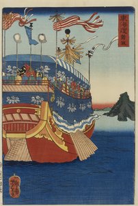 Łódź Daimyo przemierzająca Morze Śródlądowe autorstwa Tsukioka Yoshitoshi