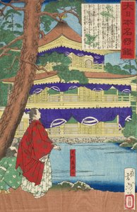 Ashikaga Yoshimitsu podziwia Złoty Pawilon autorstwa Tsukioka Yoshitoshi