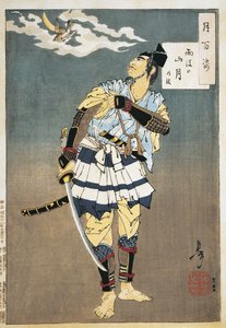 Zbliżenie samuraja trzymającego miecz autorstwa Tsukioka Yoshitoshi