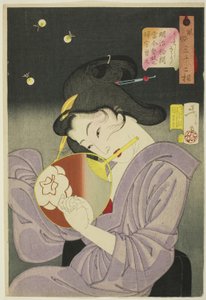 Zachwycona (Ureshiso), z serii „Trzydzieści dwa aspekty kobiet (Fuzoku sanjuniso)” autorstwa Tsukioka Yoshitoshi
