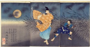 Fujiwara no Yasumasa grający na flecie w świetle księżyca autorstwa Tsukioka Yoshitoshi