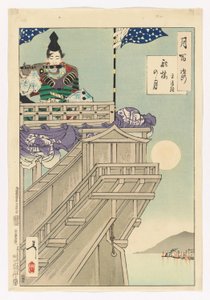 Księżyc i ster łodzi - Taira no Kiyotsune: # 50 ze stu aspektów księżyca autorstwa Tsukioka Yoshitoshi