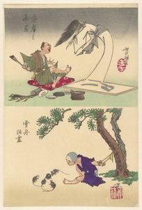 Obraz Okyo ożywa Okyo no garei (tytuł na obiekcie) Sesshu ożywia rysunek Sesshu katsuga (tytuł na obiekcie) Szkice Yoshitoshiego (tytuł serii) autorstwa Tsukioka Yoshitoshi