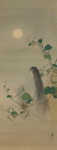 Duch zmarłego Yugao spleciony w winorośli księżycowego kwiatu..., ca. 1892. autorstwa Tsukioka Yoshitoshi