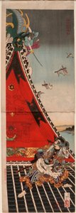 Zwei Helden kämpfen auf dem Hōryūkaku autorstwa Tsukioka Yoshitoshi