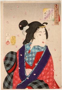 Chęć spotkania kogoś: kurtyzana z okresu Kaei (1848-1853) autorstwa Tsukioka Yoshitoshi