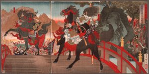 Zhang Fei na długim pochyłym moście odpiera milion żołnierzy Wei potężnym spojrzeniem autorstwa Tsukioka Yoshitoshi