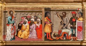 Predella z życiem św. Bartłomieja, ścięty w Armenii, fragment Dziewicy z Dzieciątkiem w otoczeniu aniołów i świętych (olej na desce