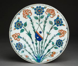 Naczynie z herbem Europy, naczynia z Iznik, turecka, ok. 1570 (pasta kamienna z polichromią pod glazurą) autorstwa Turkish School