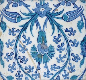 Płytka Iznik z motywem kwiatowym (ceramiczna z kolorową glazurą) autorstwa Turkish School