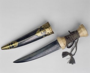 Duży sztylet i pochwa, prawdopodobnie należały do Haidera Ali (1722-82) sułtana Mysore (żelazo z Damaszku)