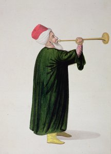 Oficjalny Trębacz Orkiestry Wojskowej Janczarów, okres osmański, 3. ćw. XVIII w. (wc na papierze) autorstwa Turkish School